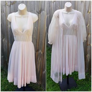 Vintage Lingerie Set Nightgown & Peignoir Shadowline Dusty Pink Nylon Size Sm/32